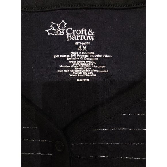 Croft & Barrow Women's Black & Silver Striped Henley Top 4X - Picture 3 of 16